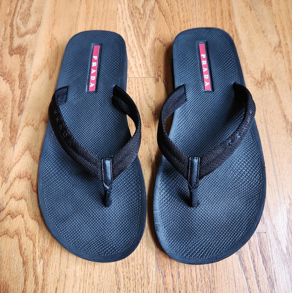 Prada Men's Black Flip Flops